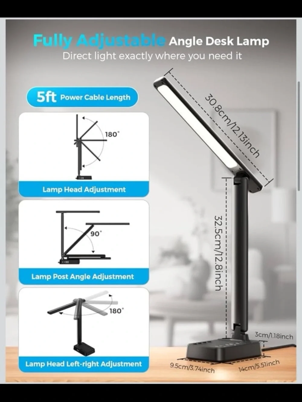 LED Desk Lamp with USB Charging 3AC outlets 4 USB ports